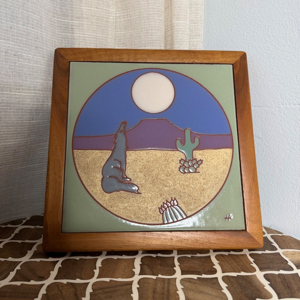 Lamosa Southwestern Art Tile‎ Coyote Desert Textured Made in Mexico 9x9 Signed